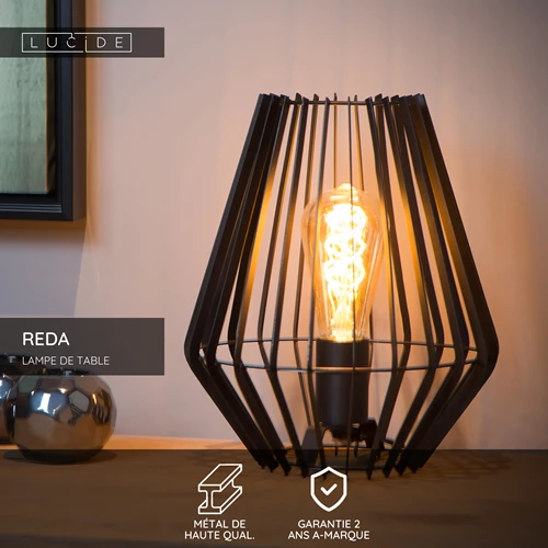 Lucide REDA - Lampe de table - 1xE27 - Noir - USP